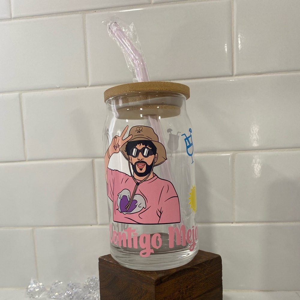 Bad bunny glass can cup!!